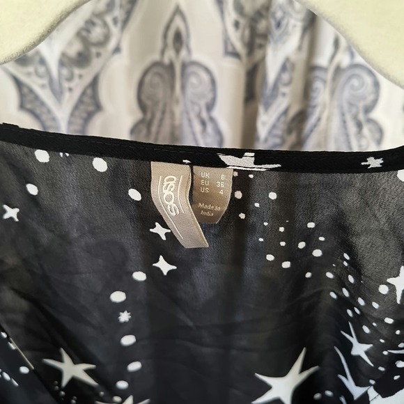 ASOS Sheer Wrap Long Sleeve Constellation Star Design Top Black & White Size 4 - Picture 2 of 5